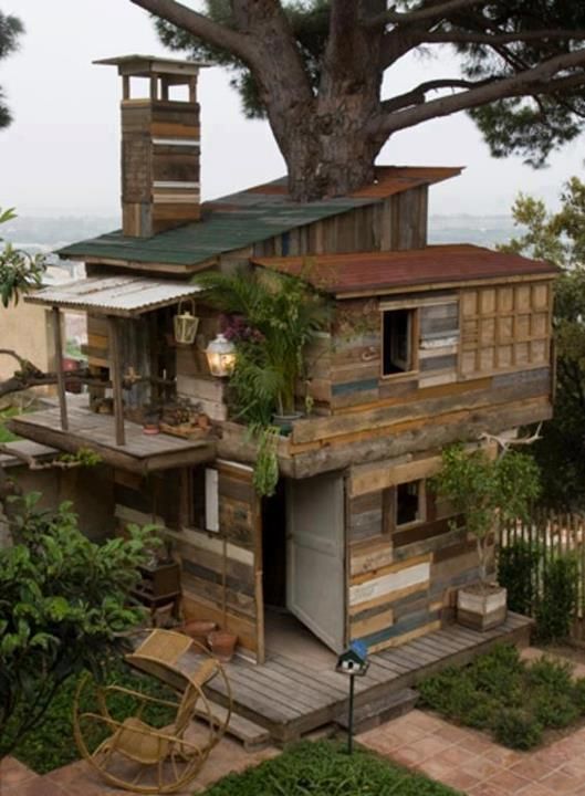 Fun little and simple backyard treehouse. HAha