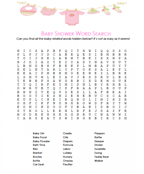 Baby Shower Word Search - Baby Shower Word Search -   Printable Baby Shower Games