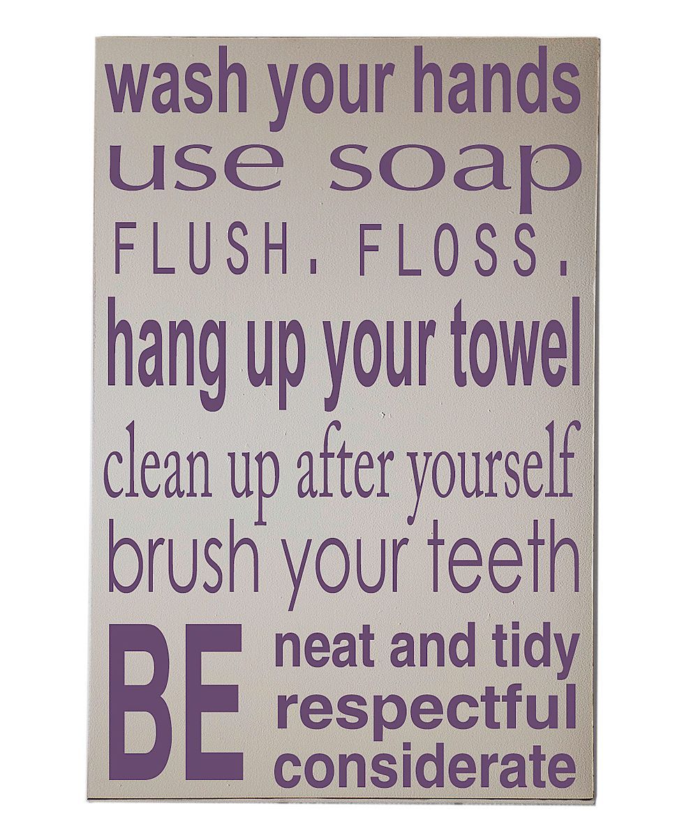 Cream  Purple Bathroom Rules Wall Art