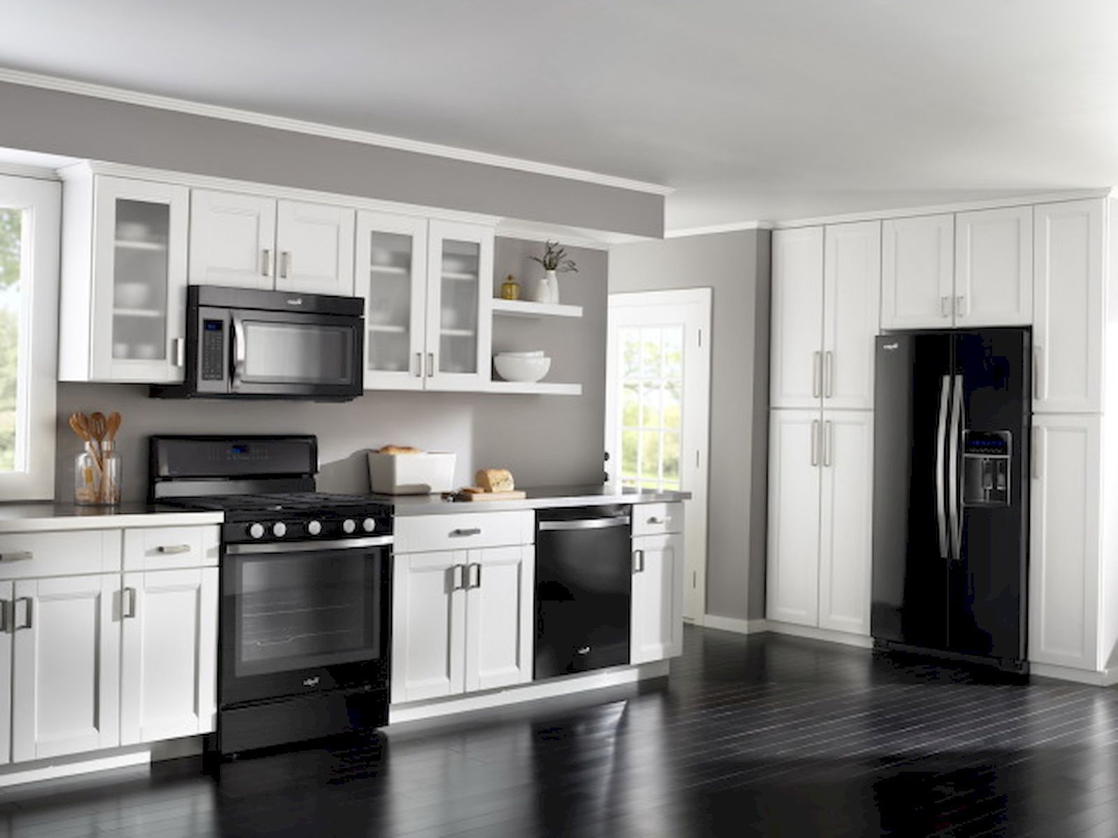 Kitchen white cabinets & black appliances Ideas