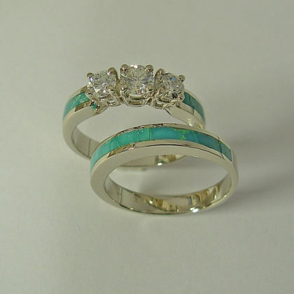 Turquoise Engagement Ring with Turquoise Wedding Band. Patrick Barnes