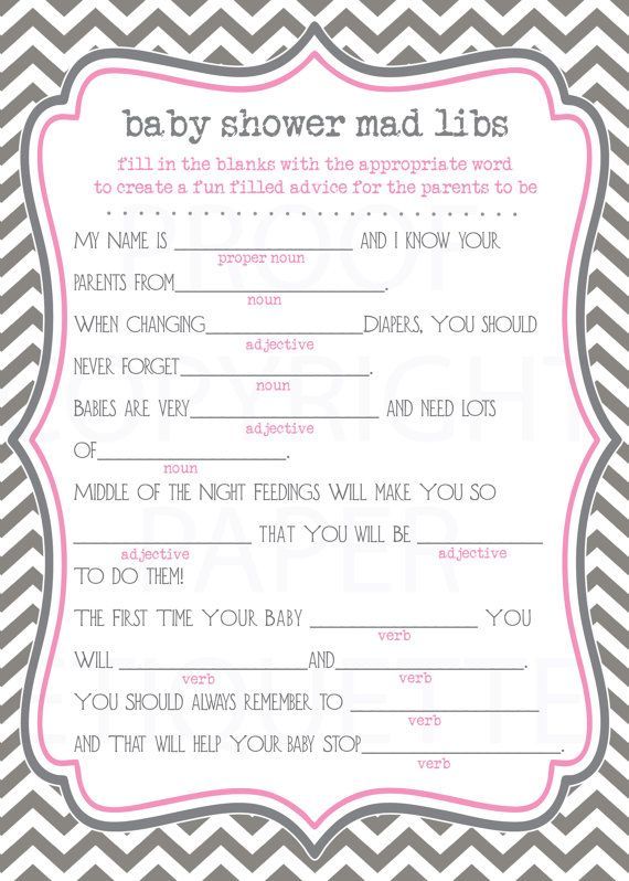 INSTANT UPLOAD Baby Shower Game Mad Libs Pink by PaperEtiquette