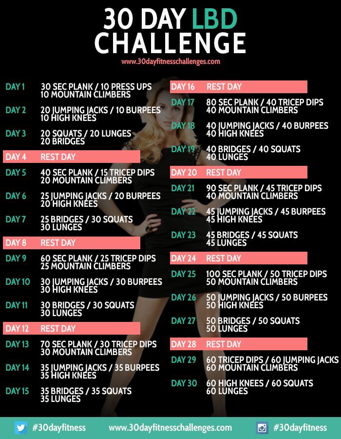30 Day Little Black Dress Challenge Workout Chart