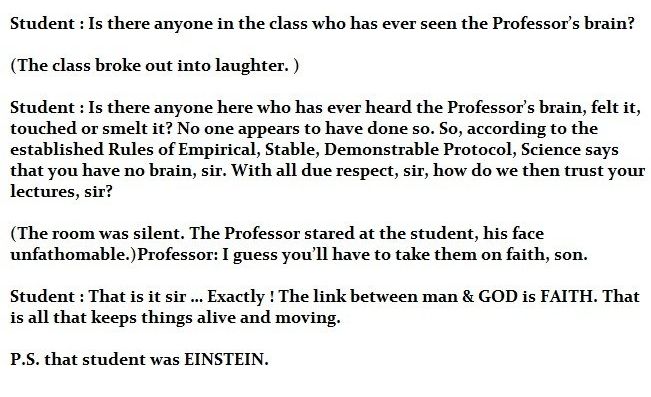 Awesome. Does the “Einstein and the professor” story  prove that God exists?