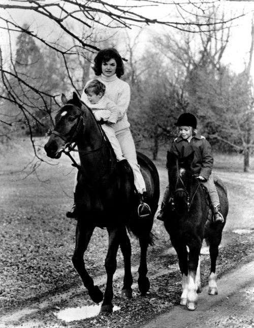 First Lady Jacqueline Kennedy and her children John F. Kennedy Jr. and Caroline