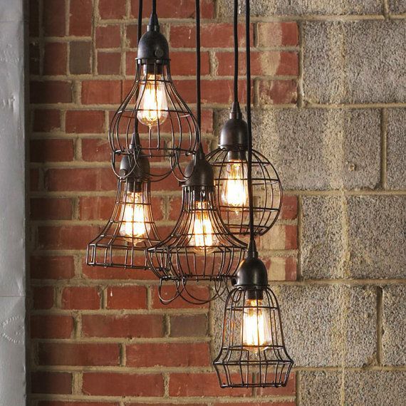 Loft style rustic wire cage industrial pendant light