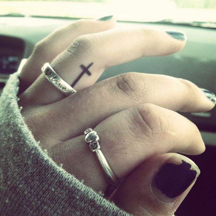 image of cross tattoos on fingers