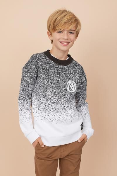 Sweatshirt with Printed Design - White/black patterned - Kids | H&M US - Sweatshirt with Printed Design - White/black patterned - Kids | H&M US -   10 style Black boy ideas
