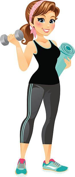 A fit woman holding a weight and a yoga mat. - A fit woman holding a weight and a yoga mat. -   11 fitness Illustration pictures ideas