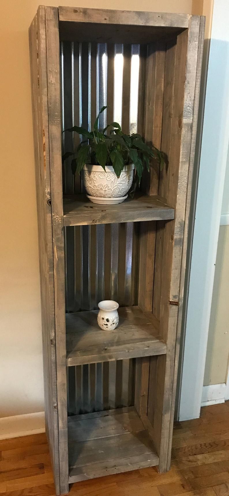 Items similar to Farmhouse Shelving with Tin Backing and a Gray Rustic Finish Bathroom Shelving, Bookcase or Living Area Shelving for Decor on Etsy - Items similar to Farmhouse Shelving with Tin Backing and a Gray Rustic Finish Bathroom Shelving, Bookcase or Living Area Shelving for Decor on Etsy -   13 diy Furniture rustic ideas