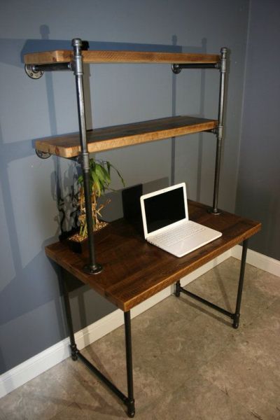 Industrial Pipe Desk With Shelves - Industrial Pipe Desk With Shelves -   14 diy Shelves desk ideas
