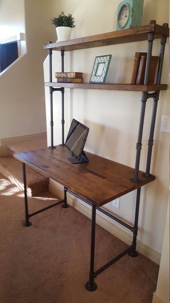 Pipe Desk with Shelving - Pipe Desk with Shelving -   14 diy Shelves desk ideas