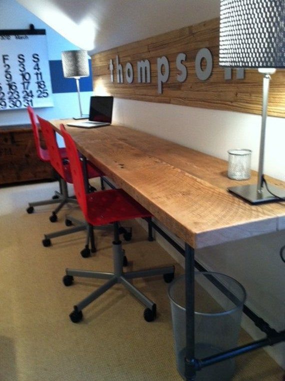 Solid Barn Wood Desk made with reclaimed wood and iron pipe legs.  Choose size, height, thickness and finish.  Custom inquiries welcome. - Solid Barn Wood Desk made with reclaimed wood and iron pipe legs.  Choose size, height, thickness and finish.  Custom inquiries welcome. -   14 diy Shelves desk ideas