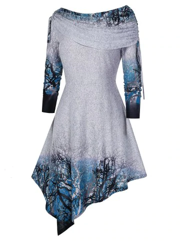 Plus Size Cinched Tree Print Asymmetric Dress - Plus Size Cinched Tree Print Asymmetric Dress -   15 beauty Dresses plus size ideas