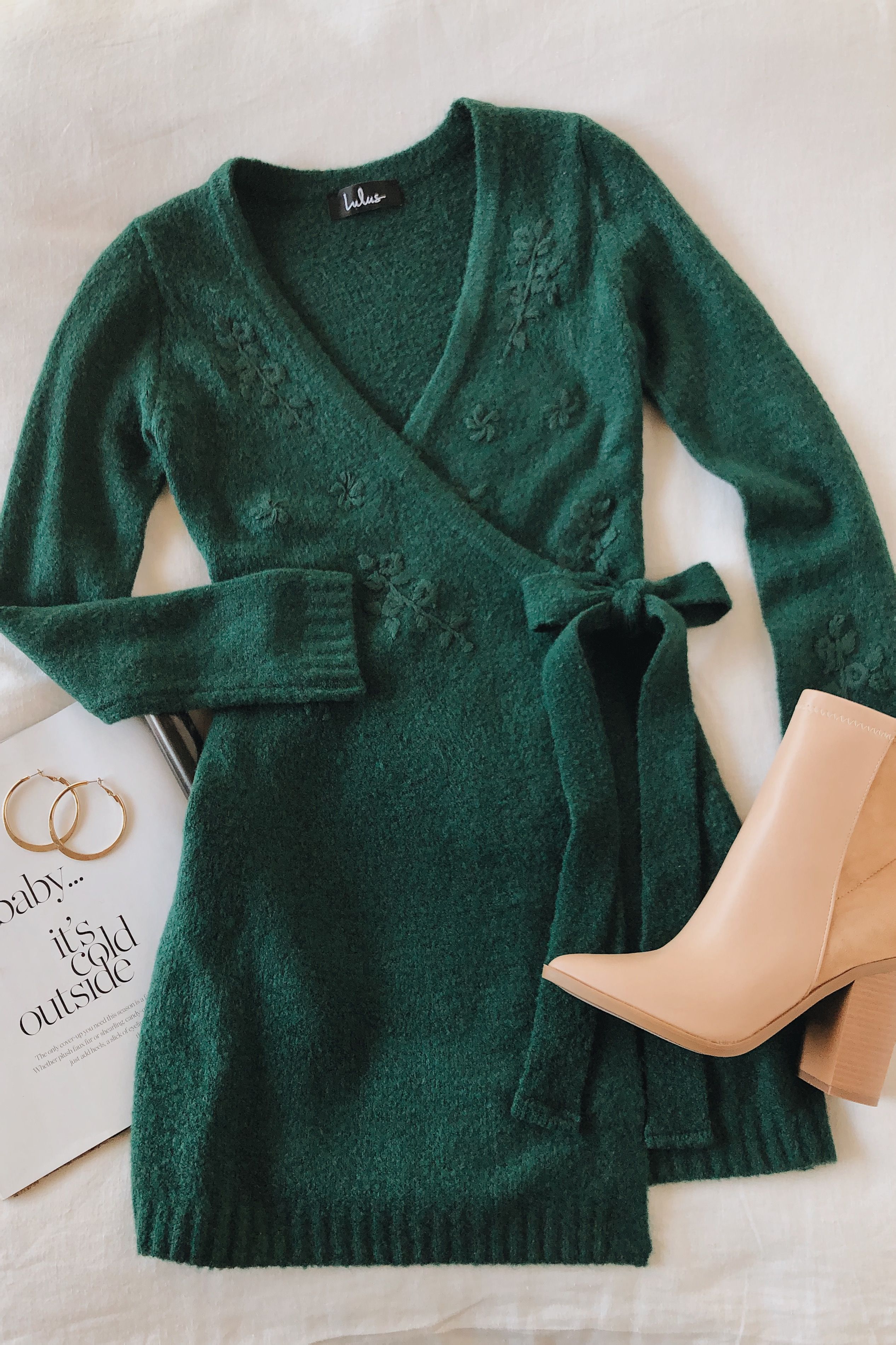 Memory Making Forest Green Embroidered Wrap Sweater Dress - Memory Making Forest Green Embroidered Wrap Sweater Dress -   15 style Dress autumn ideas