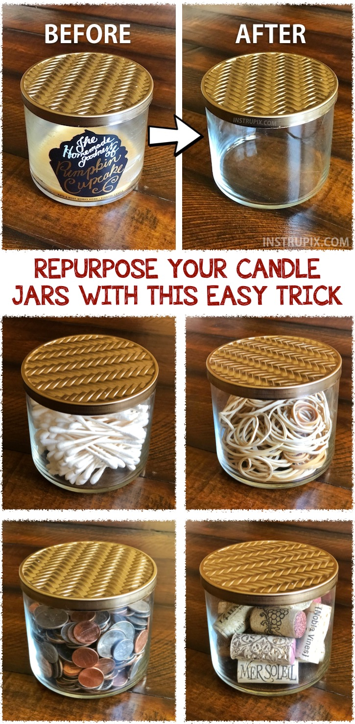 Repurpose Your Candle Jars With This Easy Trick (DIY Storage Jars) - Repurpose Your Candle Jars With This Easy Trick (DIY Storage Jars) -   diy Facile fille