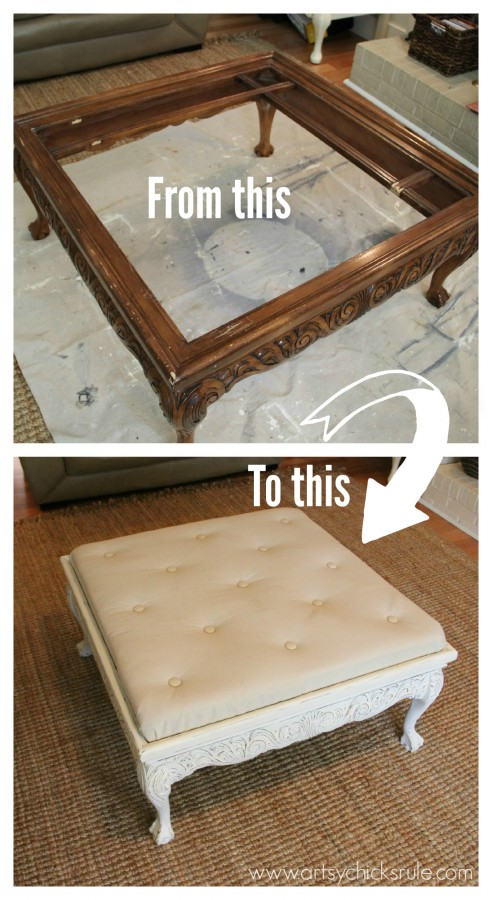Thrift Store Coffee Table -turned- DIY Tufted Ottoman - Thrift Store Coffee Table -turned- DIY Tufted Ottoman -   22 diy Furniture repurpose ideas