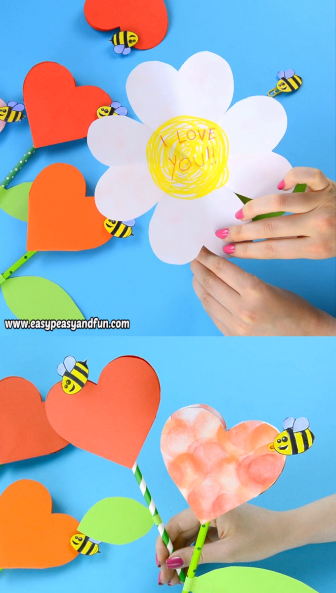 Paper Heart Flower Craft with Template - Paper Heart Flower Craft with Template -   7 diy paper ideas
