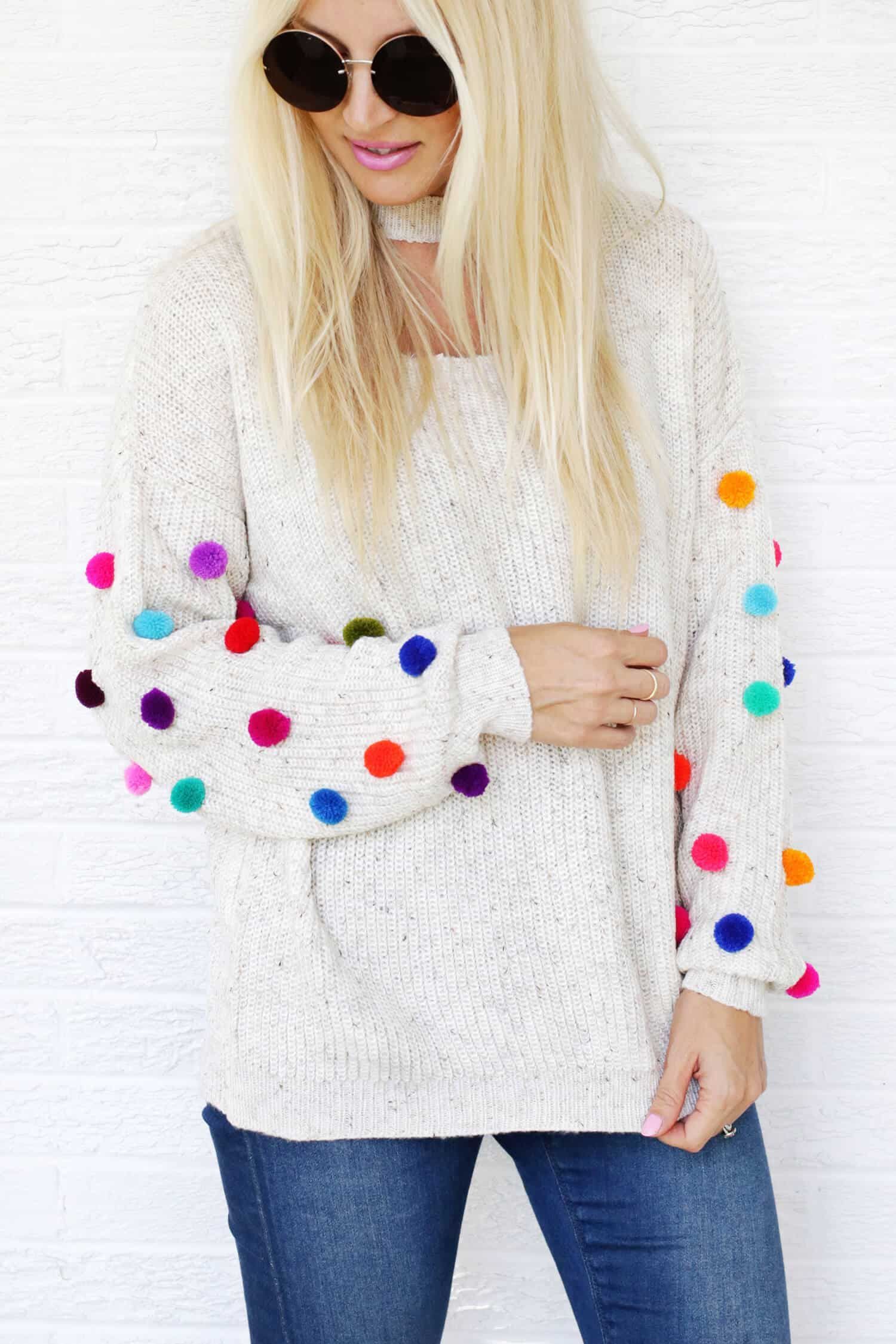 Pom Pom Sweater DIY - A Beautiful Mess - Pom Pom Sweater DIY - A Beautiful Mess -   14 diy Fashion 2019 ideas