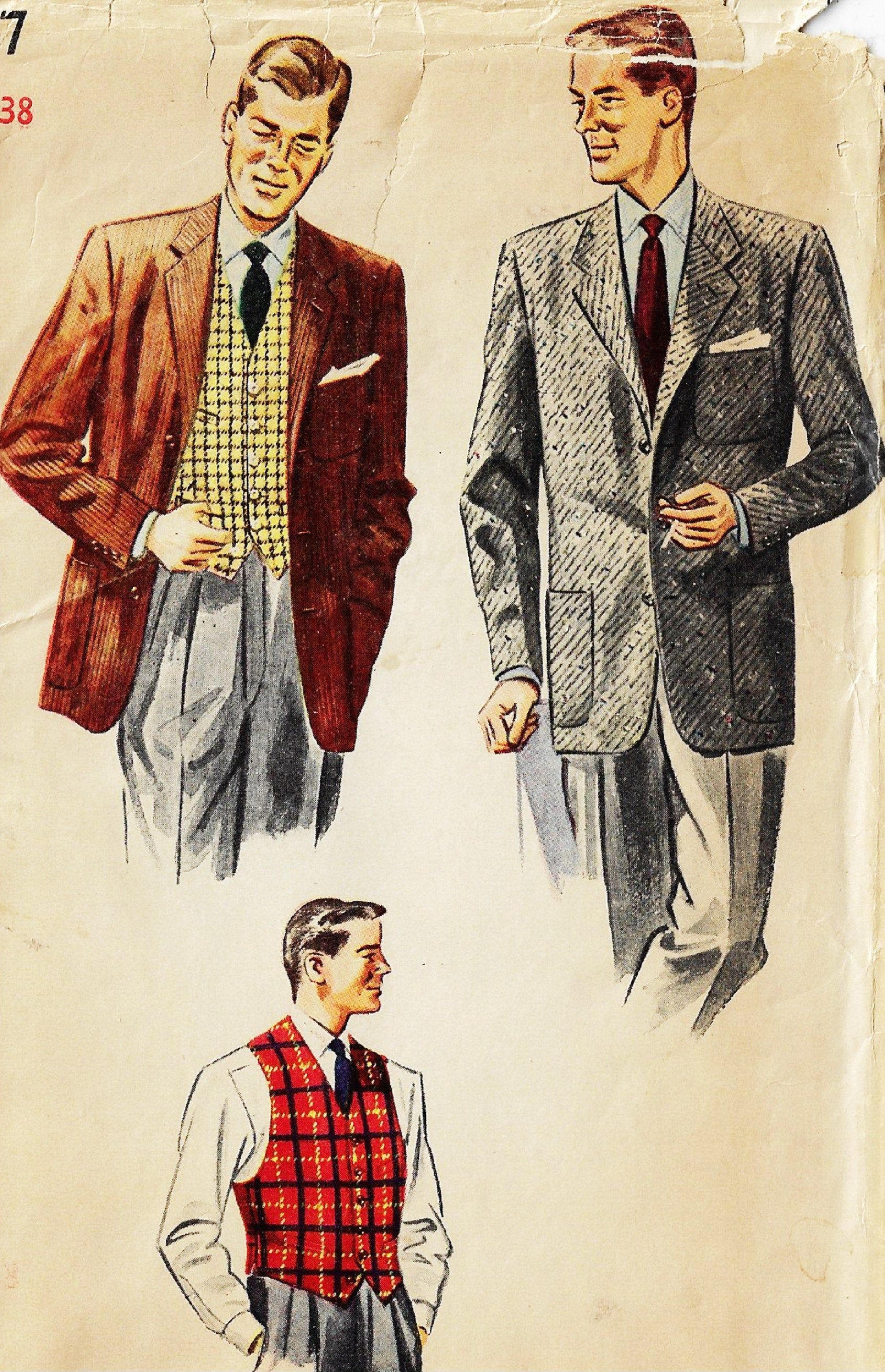 Vtg 1950s Mens Jacket and Vest Father and Son Fashion Simplicity Sewing Pattern 4107 Size 38 Chest 38 FF Mens Sewing Patterns - Vtg 1950s Mens Jacket and Vest Father and Son Fashion Simplicity Sewing Pattern 4107 Size 38 Chest 38 FF Mens Sewing Patterns -   14 style Mens retro ideas