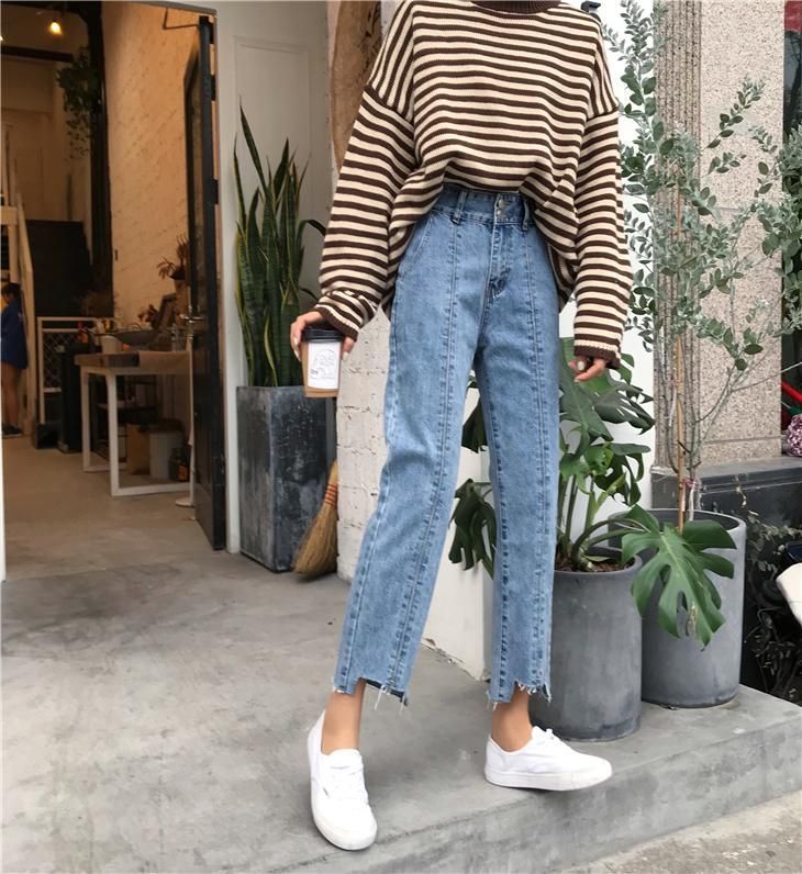 Jeans Woman High Waist Loose Buttons Korean Style Wide Leg Trousers Students Causal High Quality Ripped Denim Female Jean Simple - Jeans Woman High Waist Loose Buttons Korean Style Wide Leg Trousers Students Causal High Quality Ripped Denim Female Jean Simple -   15 korean style Women ideas