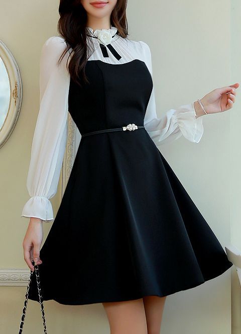 Brooch Set Romantic Chiffon Flared Dress - Brooch Set Romantic Chiffon Flared Dress -   15 style Korean dress ideas