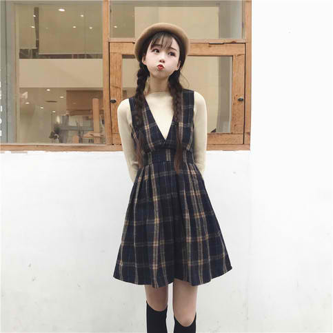 Kawaii Preppy Plaid Vintage Style Dress - Kawaii Preppy Plaid Vintage Style Dress -   15 style Korean dress ideas