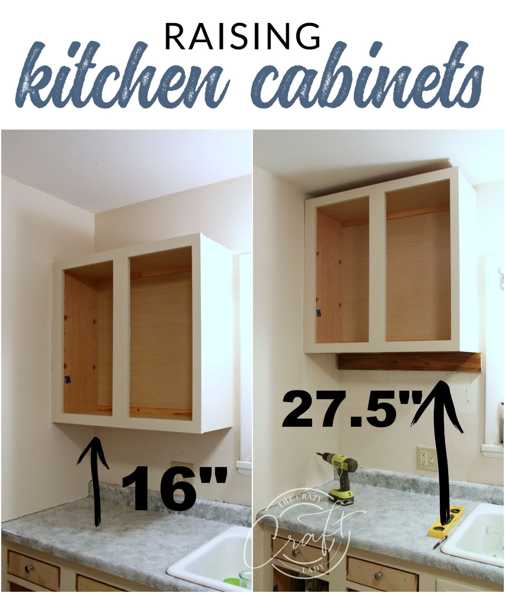 Genius DIY: Raising Kitchen Cabinets and Adding an Open Shelf - The Crazy Craft Lady - Genius DIY: Raising Kitchen Cabinets and Adding an Open Shelf - The Crazy Craft Lady -   16 diy Kitchen upgrades ideas