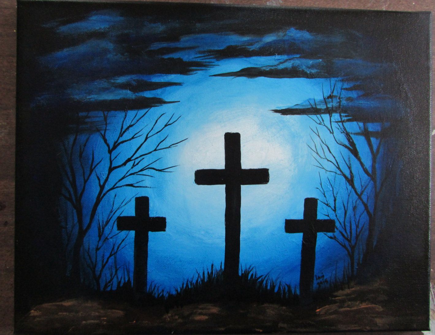 Holy Crosses Blue Background Painting 11 x 14 Acrylic on Stretched Canvas - Holy Crosses Blue Background Painting 11 x 14 Acrylic on Stretched Canvas -   17 beauty Background painting ideas