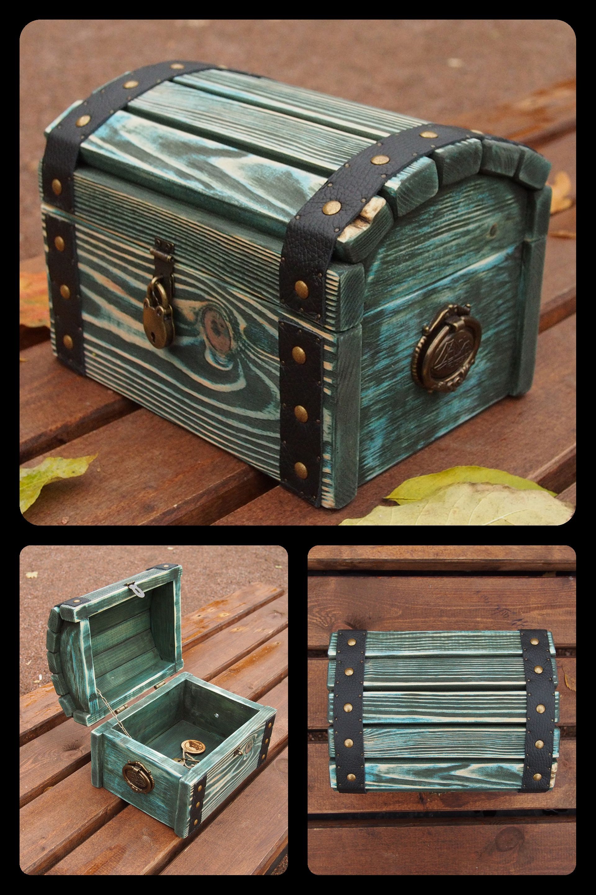 wooden storage chest, Blue wood storage box, Treasure chest with padlock - wooden storage chest, Blue wood storage box, Treasure chest with padlock -   17 beauty Box wood ideas