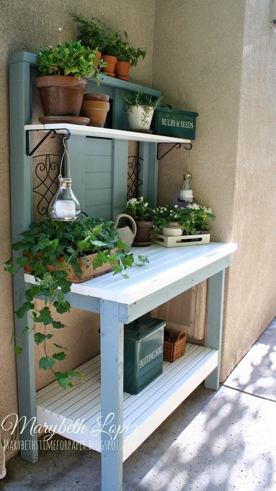 Potting bench my husband made from looking at a picture I found on Pinterest  marybethstimeforpaper - Potting bench my husband made from looking at a picture I found on Pinterest  marybethstimeforpaper -   17 diy Garden pot ideas