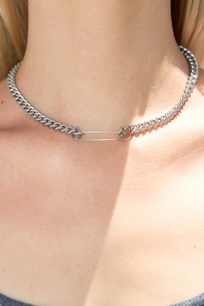 Silver Safety Pin Chain Choker - Silver Safety Pin Chain Choker -   17 diy Jewelry choker ideas