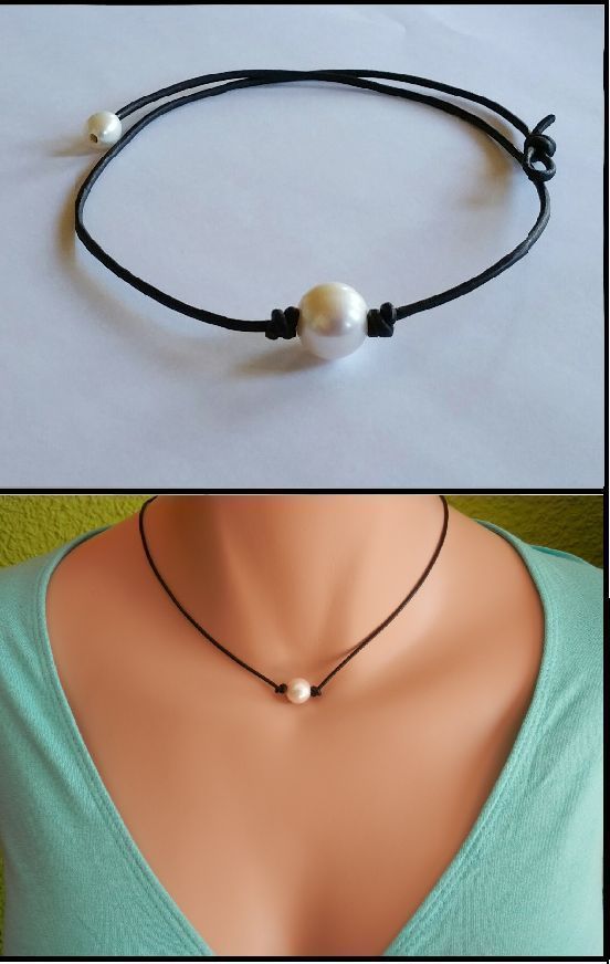 High Quality Freshwater Pearl and Leather Necklace/choker - High Quality Freshwater Pearl and Leather Necklace/choker -   17 diy Jewelry choker ideas