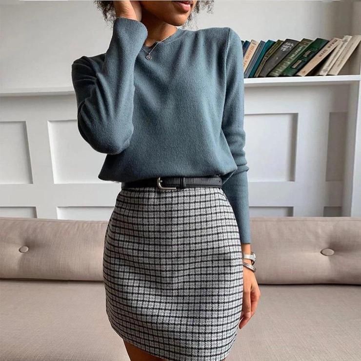 Mittyo Classic Blue Top Plaid Skirt Two-Piece Dress - Mittyo Classic Blue Top Plaid Skirt Two-Piece Dress -   17 style Dress classic ideas