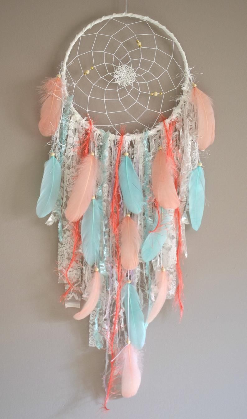 Big Dream Catcher Wall Hanging, Teal Coral Dream Catcher Dreamcatcher Bedroom Wall Decor - Big Dream Catcher Wall Hanging, Teal Coral Dream Catcher Dreamcatcher Bedroom Wall Decor -   18 diy Dream Catcher white ideas
