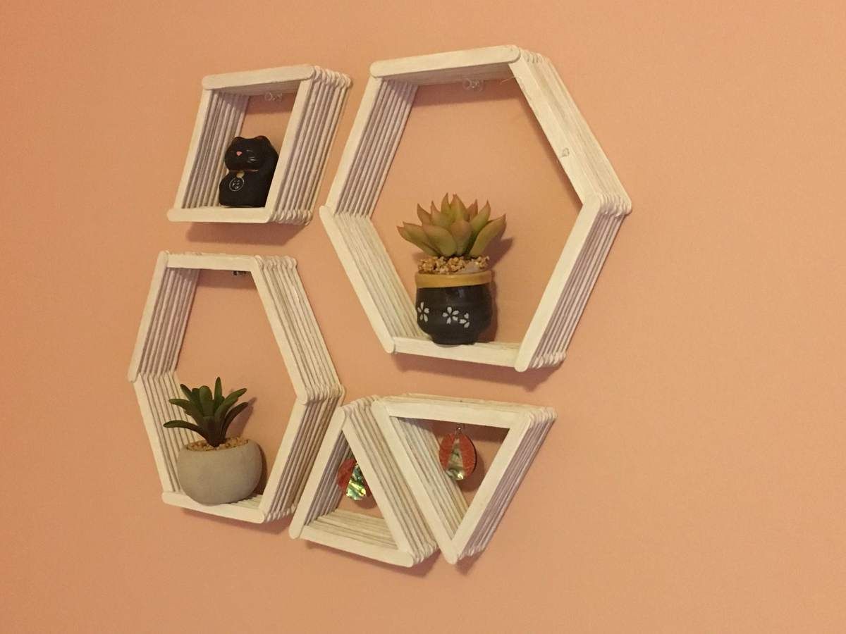 DIY Geometric Wall Shelves - DIY Geometric Wall Shelves -   18 diy Shelves popsicle sticks ideas