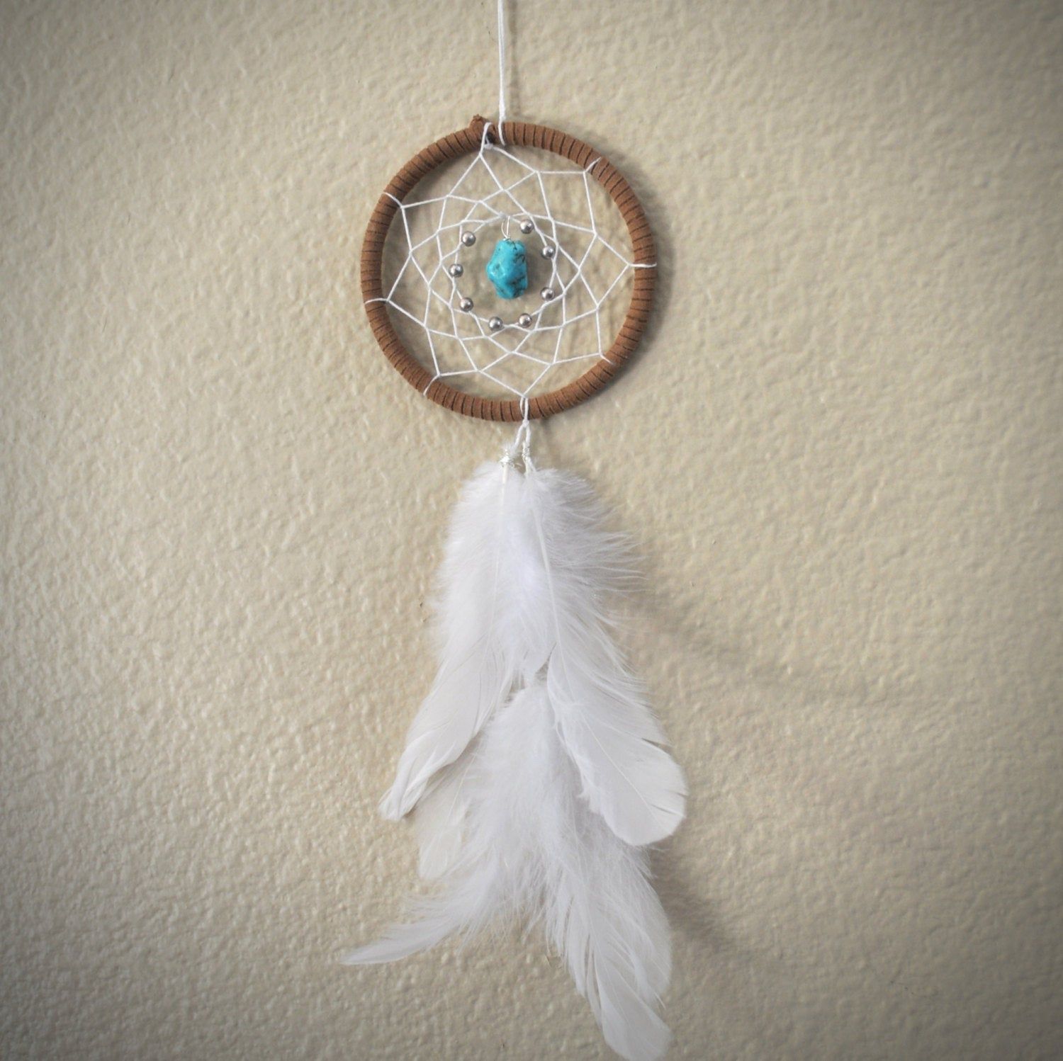 Dream Catcher for Car Mirror- Brown, White, and Turquoise Stone - Dream Catcher for Car Mirror- Brown, White, and Turquoise Stone -   19 diy Dream Catcher mini ideas
