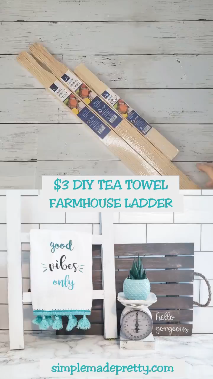 DIY Dollar Store Farmhouse Ladder - Tea Towel Ladder - DIY Dollar Store Farmhouse Ladder - Tea Towel Ladder -   11 diy Dollar Tree sign ideas