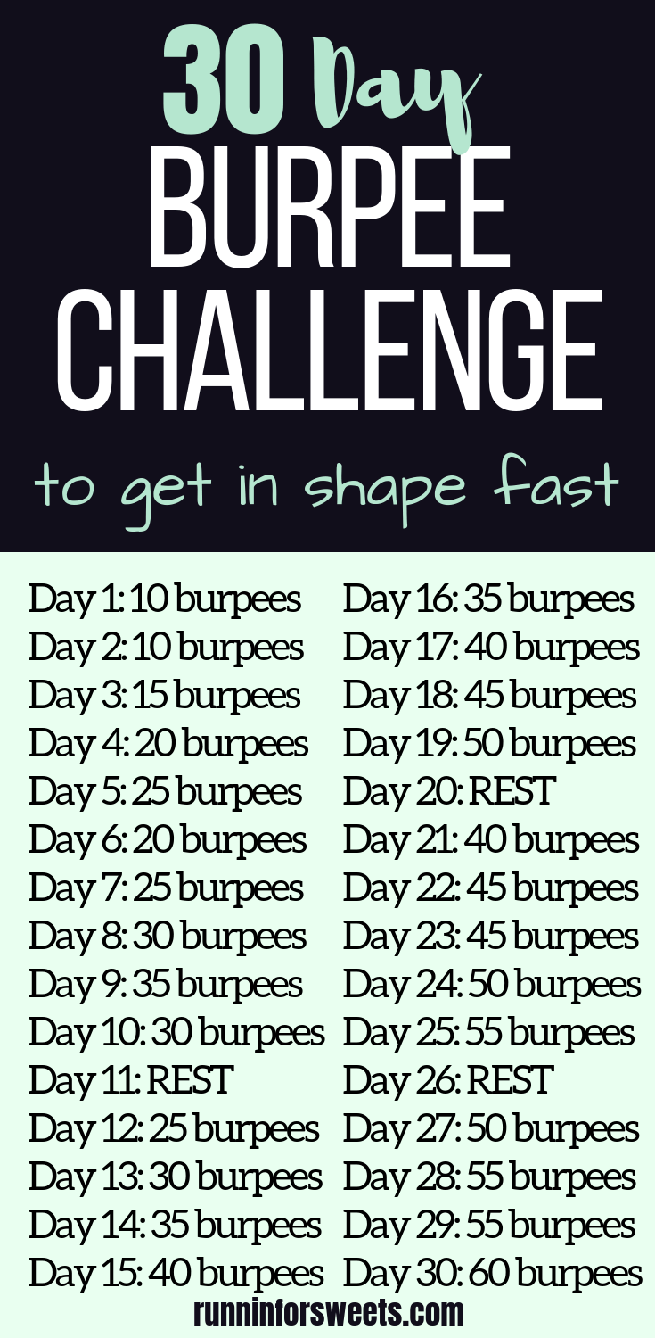 Printable 30 Day Burpee Challenge for Beginners - Printable 30 Day Burpee Challenge for Beginners -   11 fitness Challenge 30 day ideas