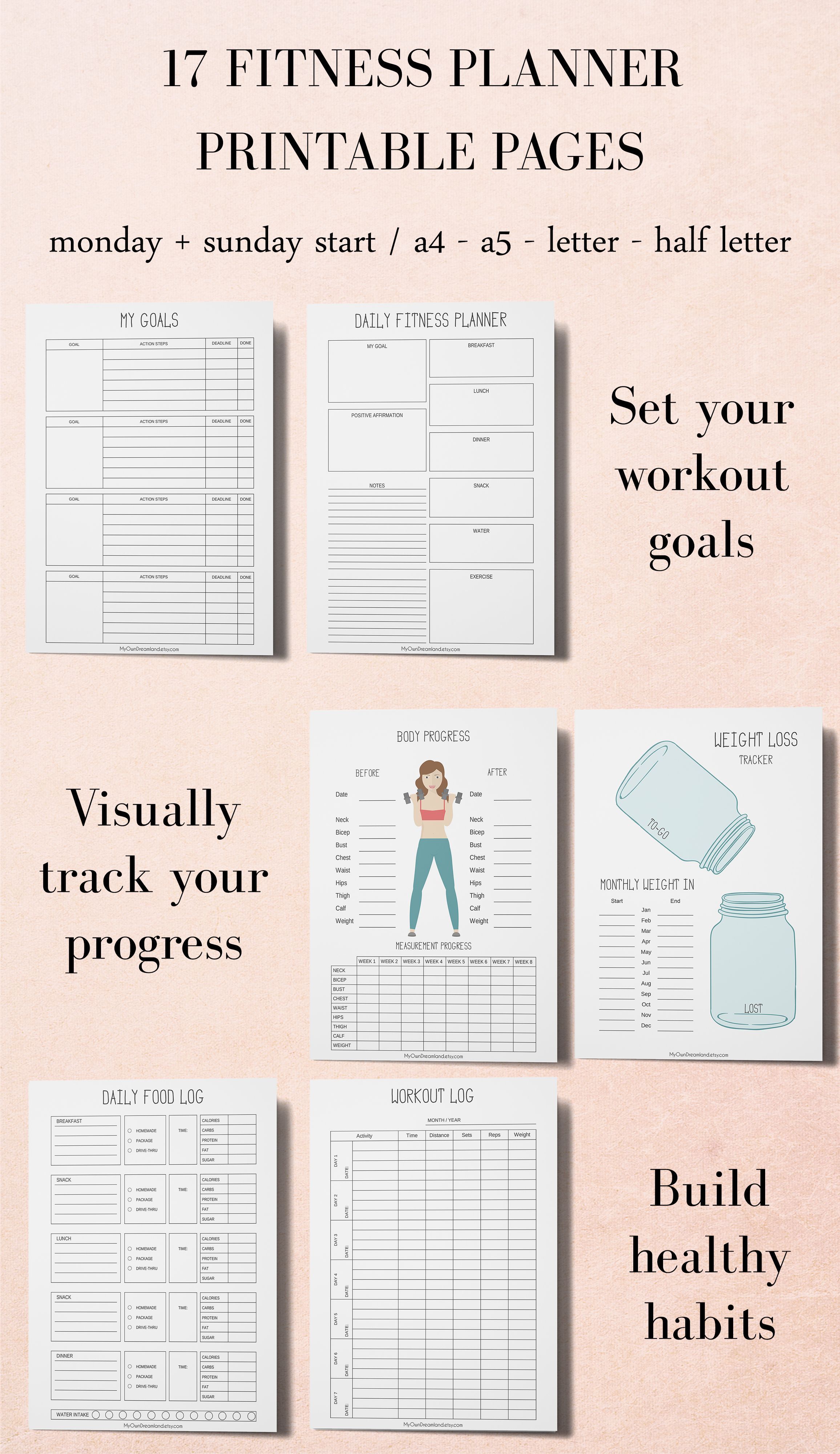 Fitness Planner, Workout Planner, Printable Planner Kit, Workout Tracker Printable - Fitness Planner, Workout Planner, Printable Planner Kit, Workout Tracker Printable -   12 fitness Planner download ideas