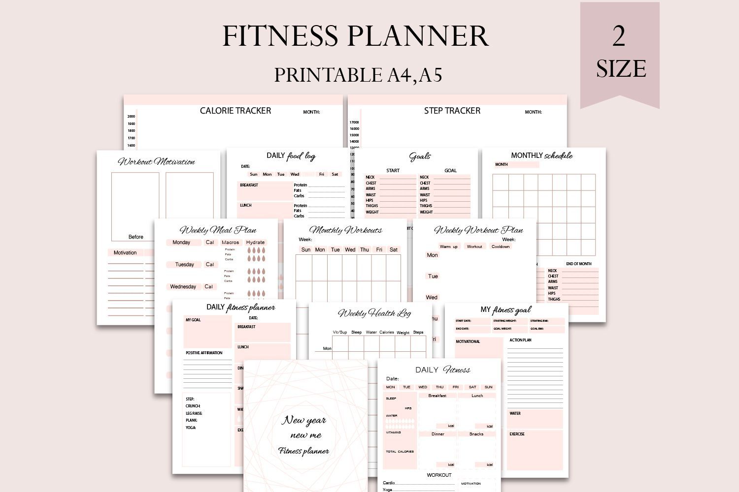 Fitness planner pack, New year new me, - Fitness planner pack, New year new me, -   12 fitness Planner download ideas