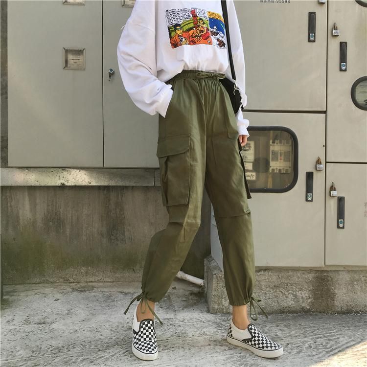Pants Women 2019 Ankle-Length High Drawstring Waist Solid Pockets Womens Leisure Loose Korean Style Simple All-match Trendy Chic - Pants Women 2019 Ankle-Length High Drawstring Waist Solid Pockets Womens Leisure Loose Korean Style Simple All-match Trendy Chic -   13 style Korean chic ideas