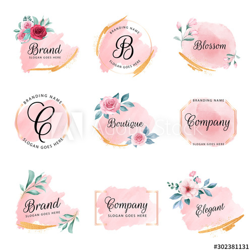 Set of feminine badge with peach watercolor background, flowers, and gold glitter. Beautiful logo for branding and wedding card composition design concept - Buy this stock vector and explore similar vectors at Adobe Stock - Set of feminine badge with peach watercolor background, flowers, and gold glitter. Beautiful logo for branding and wedding card composition design concept - Buy this stock vector and explore similar vectors at Adobe Stock -   14 beauty Logo watercolor ideas