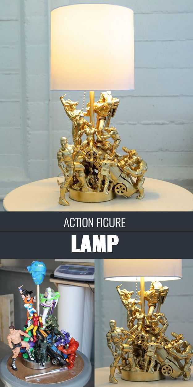 An old lamp + action figures = the coolest kid's lamp ever. - An old lamp + action figures = the coolest kid's lamp ever. -   14 diy Lamp for kids ideas