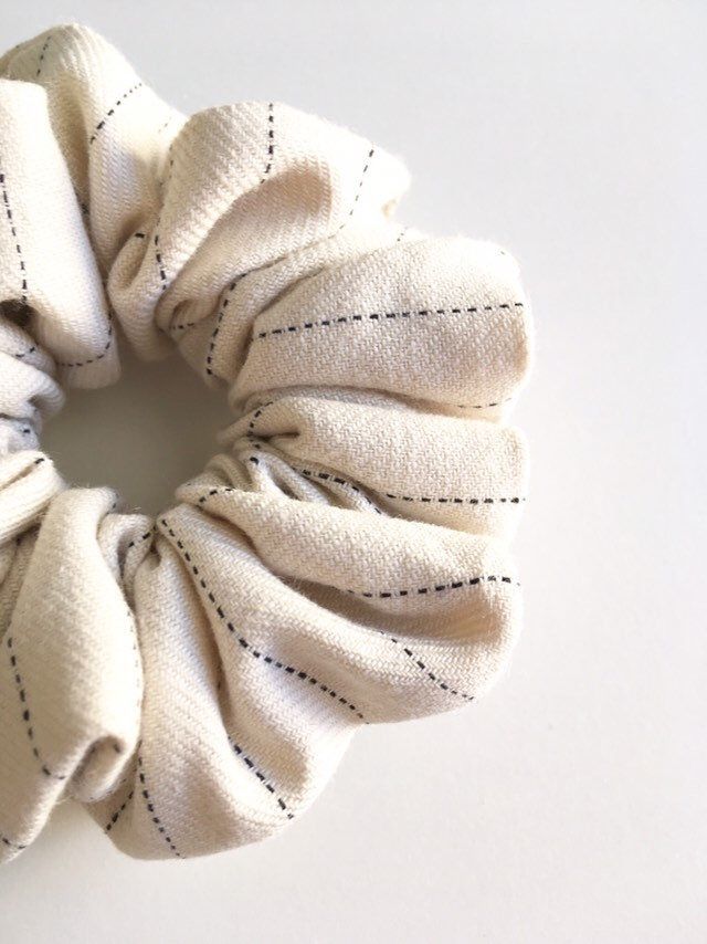 Ivory white stripe hair scrunchie, Hair Accessory, Ponytail holder, Natural color accessory, Handmade hair tie, Holiday, Winter gift for her - Ivory white stripe hair scrunchie, Hair Accessory, Ponytail holder, Natural color accessory, Handmade hair tie, Holiday, Winter gift for her -   14 diy Scrunchie packaging ideas
