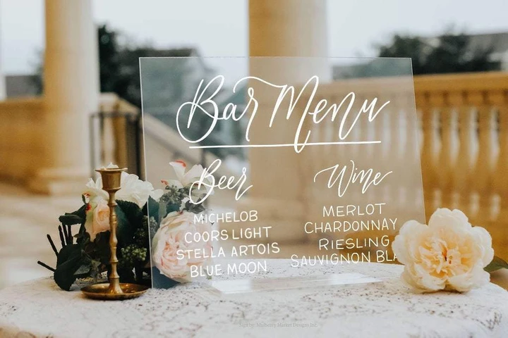 Clear Acrylic Wedding Bar Menu Sign - Clear Acrylic Wedding Bar Menu Sign -   15 beauty Bar menu ideas