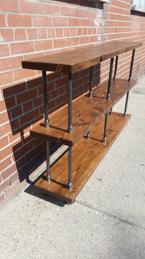 Rustic industrial pipe and wood console table || rustic industrial steel wood sofa table || rustic metal wood bookcase - Rustic industrial pipe and wood console table || rustic industrial steel wood sofa table || rustic metal wood bookcase -   15 diy Bookshelf long ideas