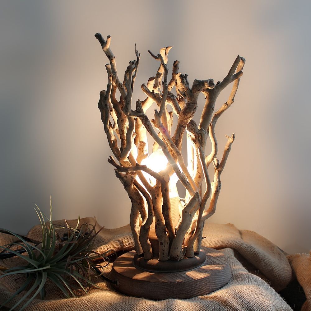 Rustic Handmade Natural Tree Branches 1-Light Twig Table Lamp with Solid Wooden Base - Rustic Handmade Natural Tree Branches 1-Light Twig Table Lamp with Solid Wooden Base -   15 diy Lamp table ideas