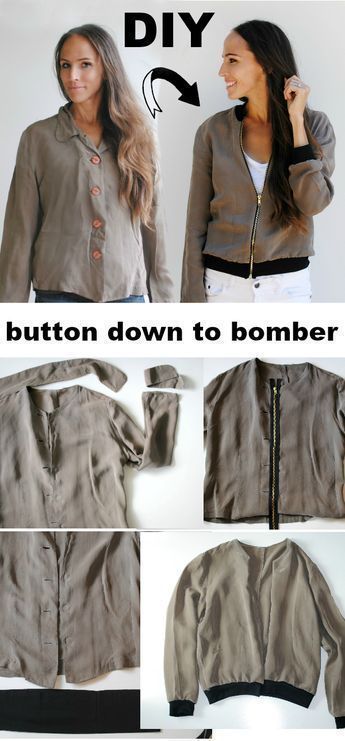 DIY: Button Down to Bomber Jacket - DIY: Button Down to Bomber Jacket -   16 diy Fashion women ideas