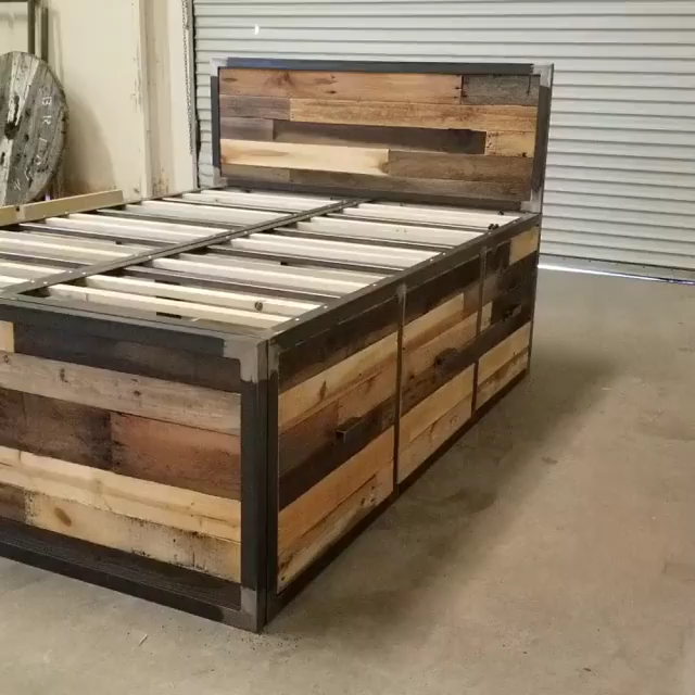 Industrial Style Platform Storage Bed with Reclaimed Wood - Industrial Style Platform Storage Bed with Reclaimed Wood -   16 diy Wood chest ideas